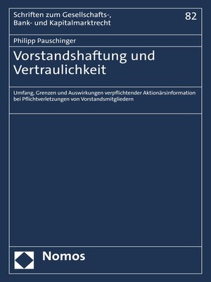 cover image of Vorstandshaftung und Vertraulichkeit